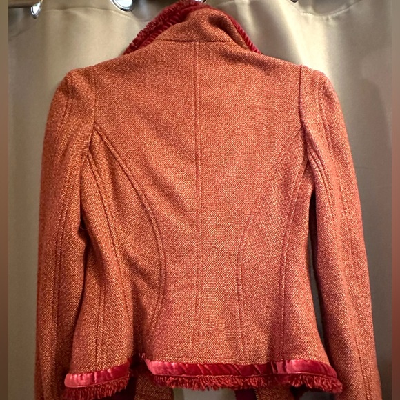 Vintage Diane von Furstenberg Wool Tweed Marika Blazer Velvet & Fringe Trim - Picture 3 of 5